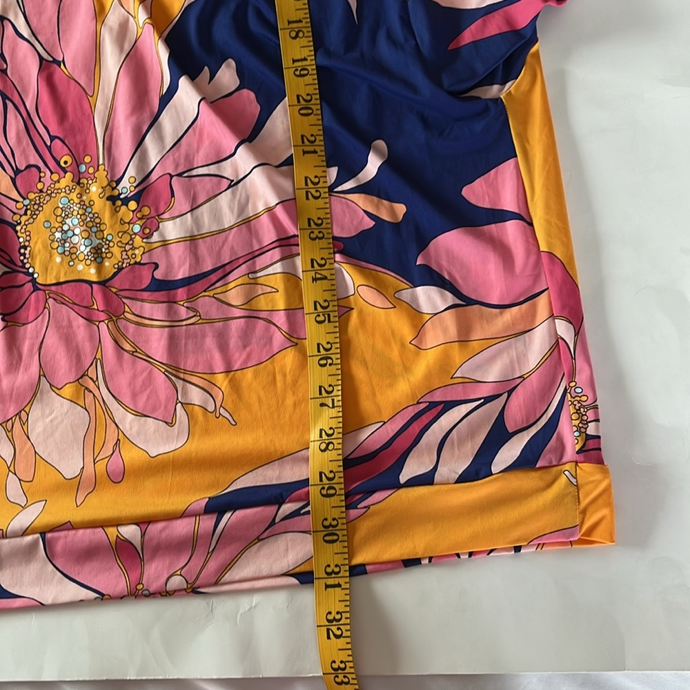 Trina Turk Breeze NWT floral bathing suit cover up wide 3/4 sleeve pink purple L - Picture 11 of 12